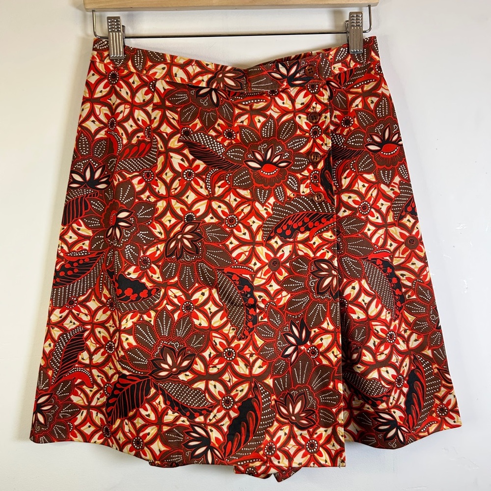 Vintage 70s Red and Brown Mini A-Line Wrap Skort Size 6